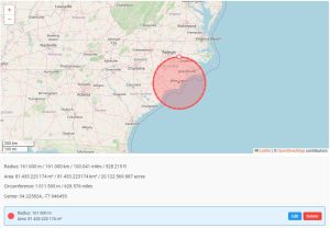 100 miles draw radius on map