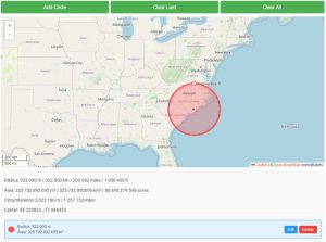 200 miles radius on a map